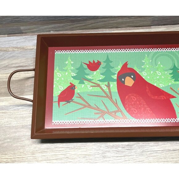 Gund Cardinal Bird Serving Tray Rectangular with Handles Christmas Decor - Picture 9 of 11